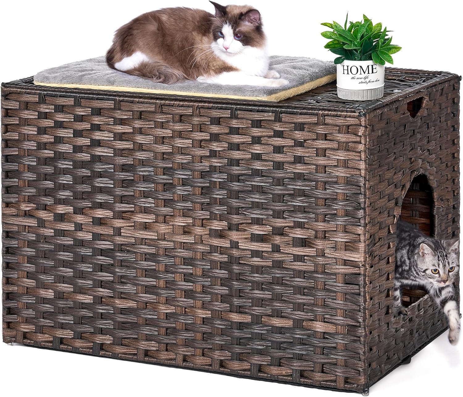 Cat Litter Box Enclosure with Litter Trapping Mat for Comfort