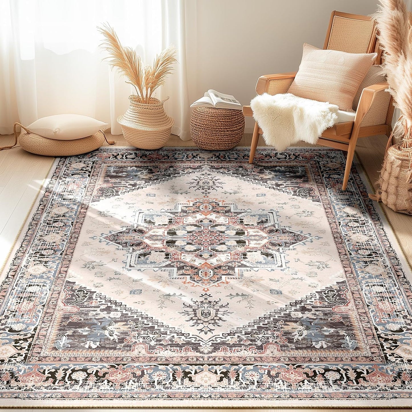 5x7 Area Rugs for Living Room - Vintage Print Soft Carpet