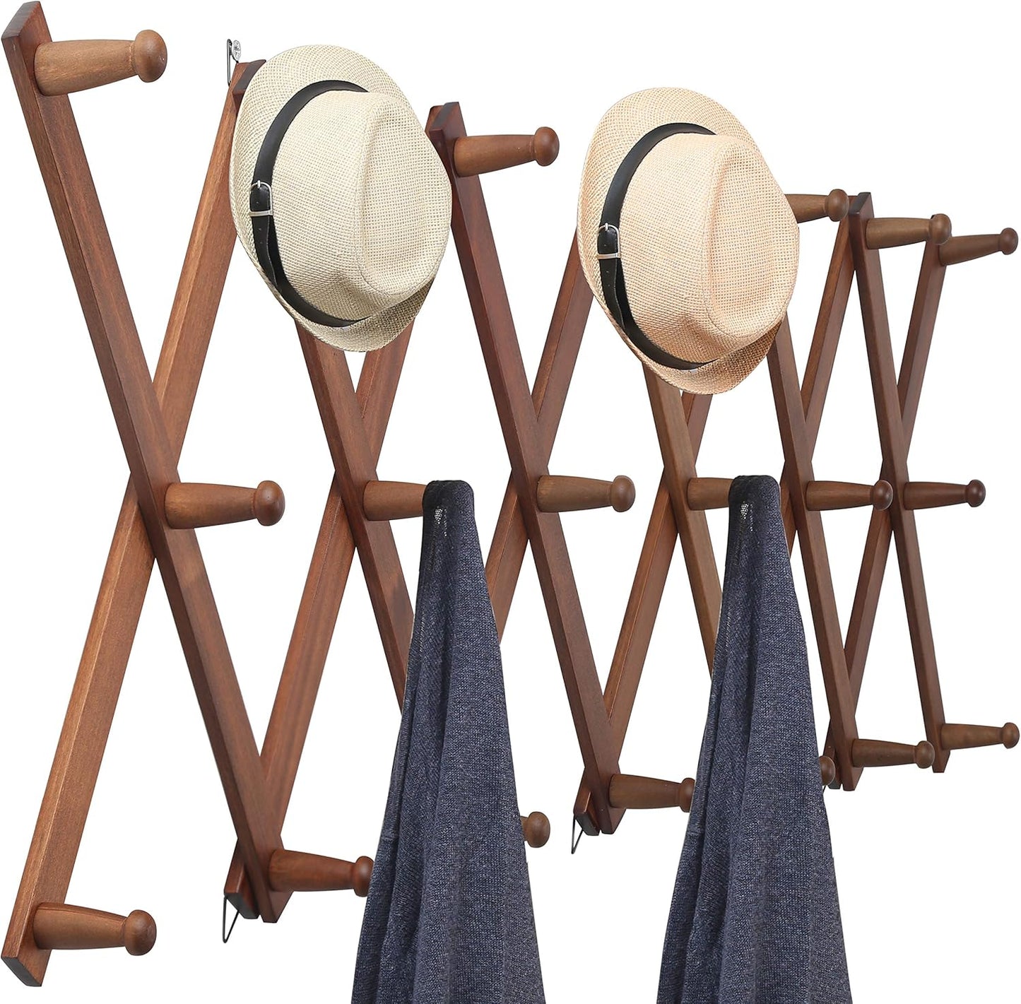 Accordion Wall Hanger with 20 Peg Hooks for Hats and Coats