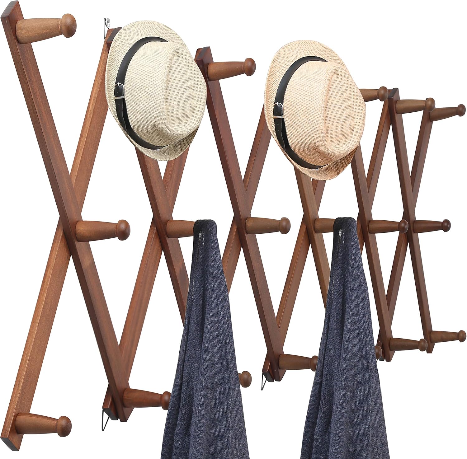 Accordion Wall Hanger with 20 Peg Hooks for Hats and Coats