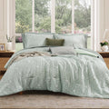 King Comforter Set - 7 Piece Green Floral Comforter Set for All