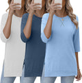 3/4 Sleeve Tunic Tops 3-Pack - Casual Side Slit Tees