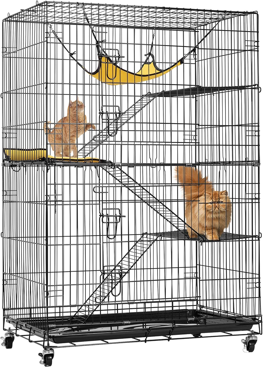 VIVOHOME 4-Tier Collapsible Metal Cat Cage with Hammock
