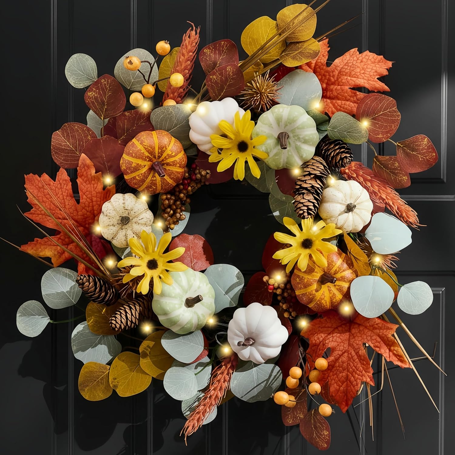 Valery Madelyn Fall Wreath with Lights for Front Door Decor