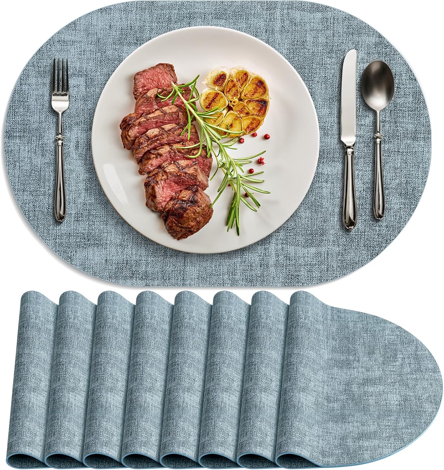 Non-Slip Heat Resistant Oval Leather Placemats Set of 8