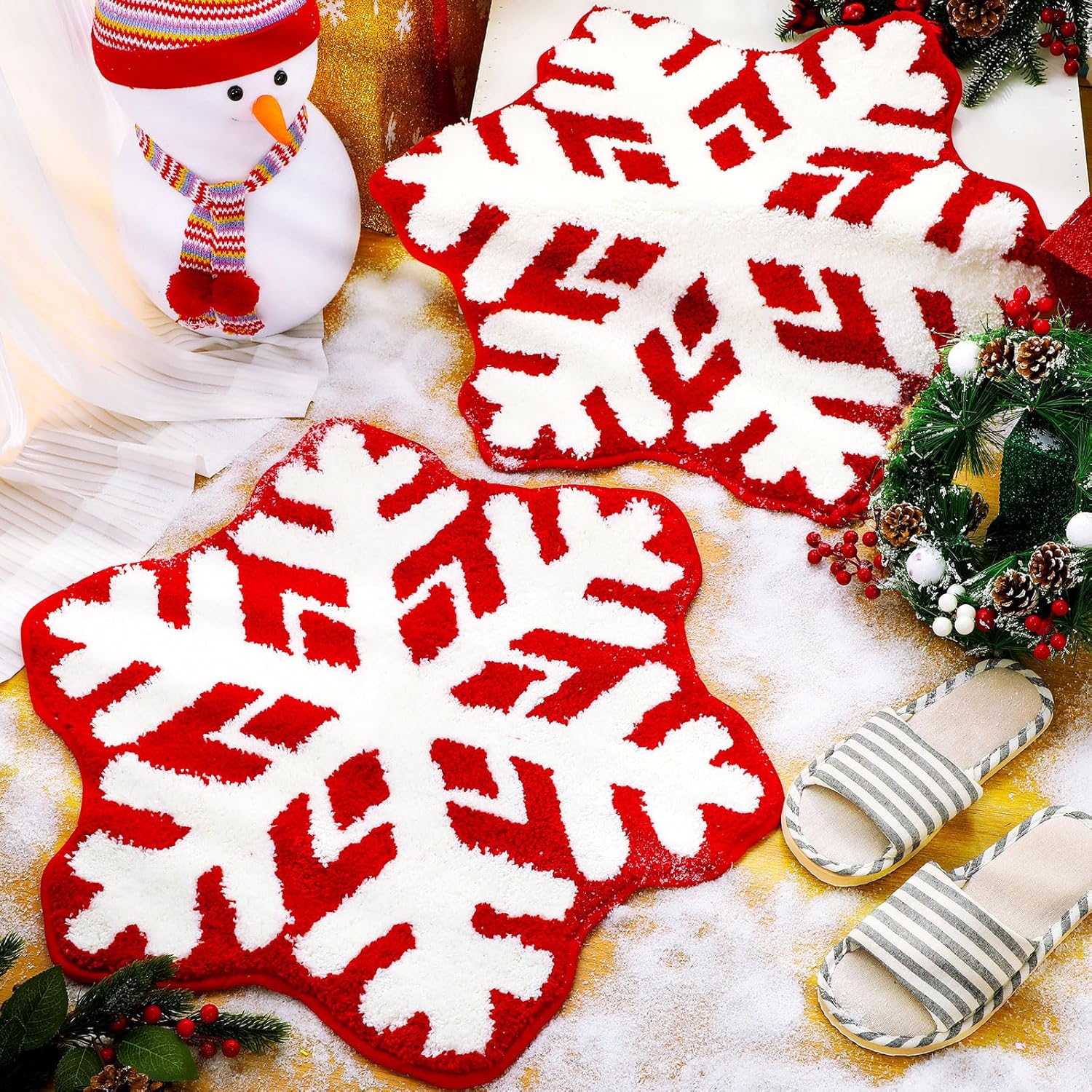Ceenna 2 Pcs Snowflake Rug for Bathroom and Home Decor