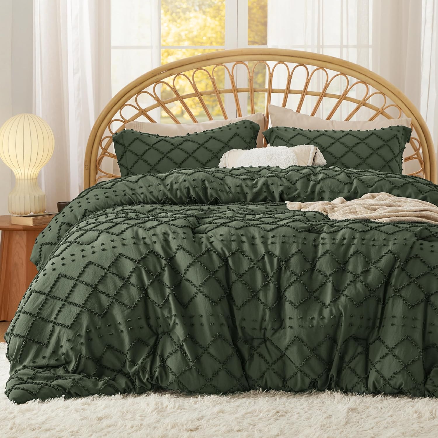 Bedsure Full Comforter Set - Olive Green Boho Chic Bedding