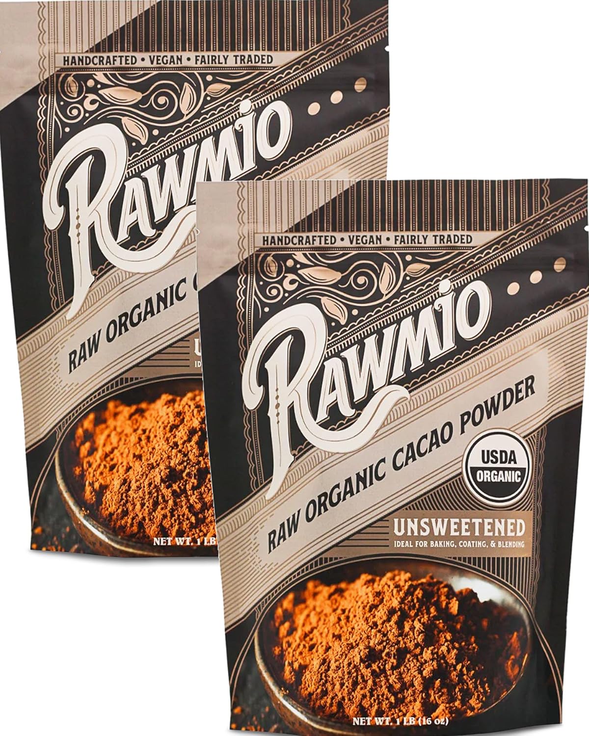 Rawmio Raw Organic Cacao Powder for Baking and Drinking Treats