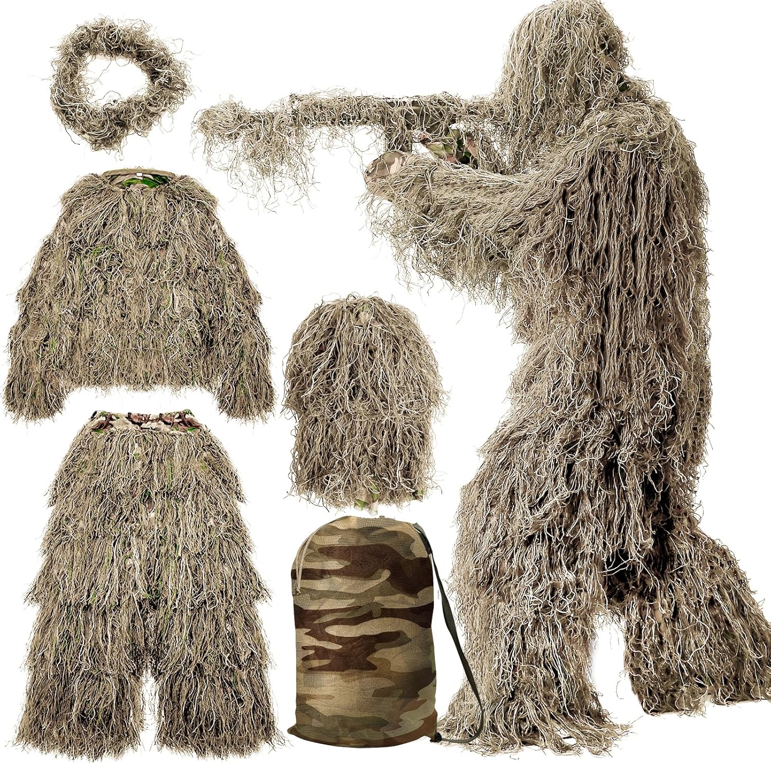 MOPHOTO 5 in 1 Ghillie Suit for Hunting and Outdoor Activities