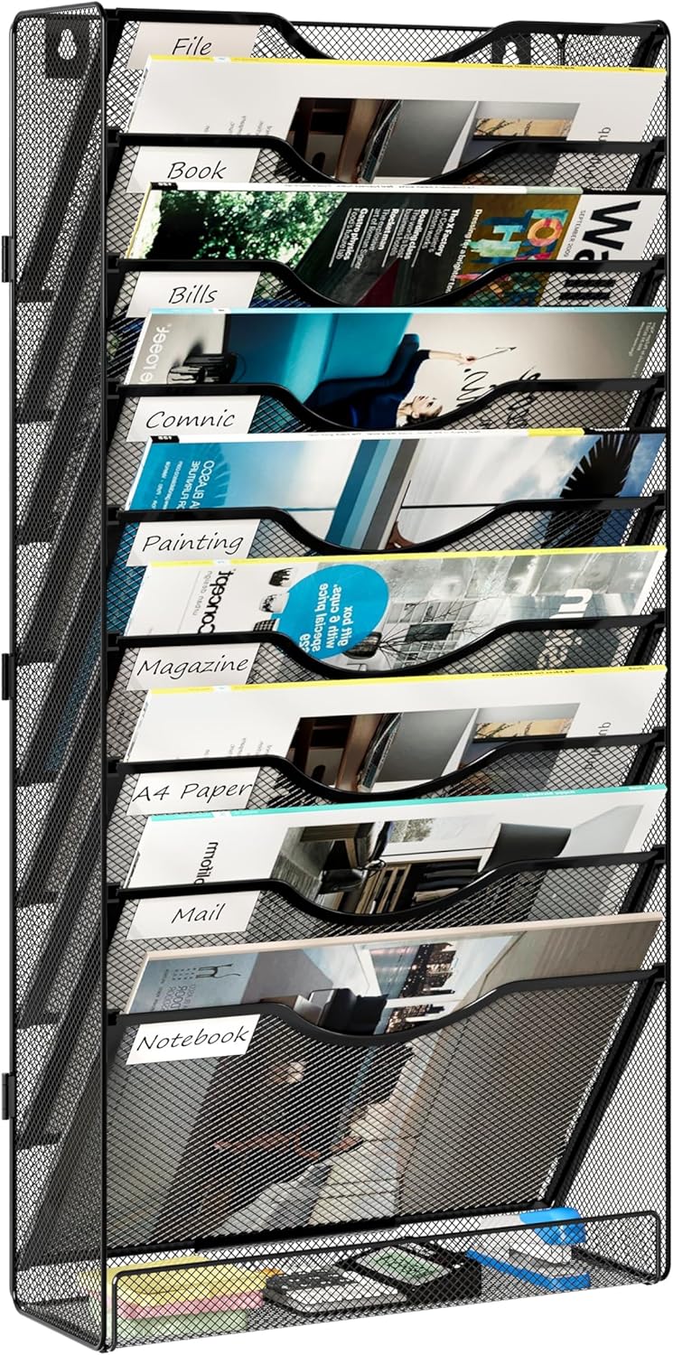 Solinxe 10-Tier Mesh Hanging Wall Organizer - Black