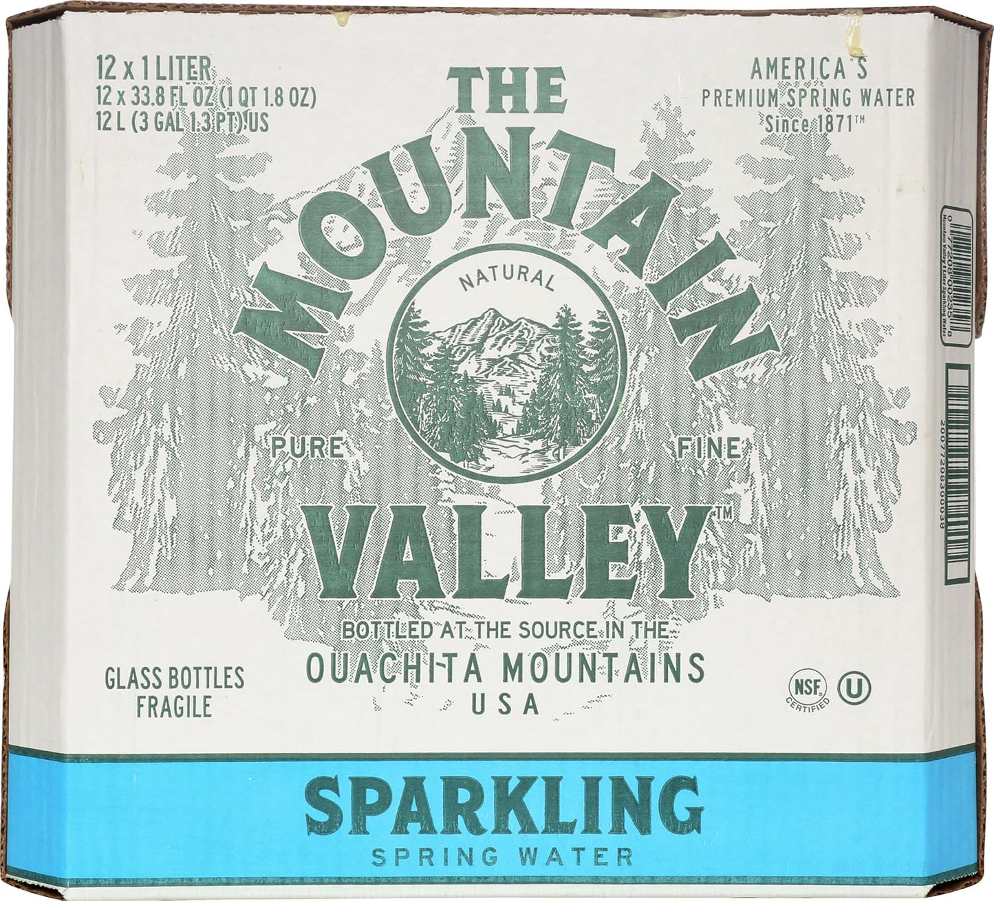 Mountain Valley Sparkling Water 12 Pack - Refreshing 1 Liter Bottles
