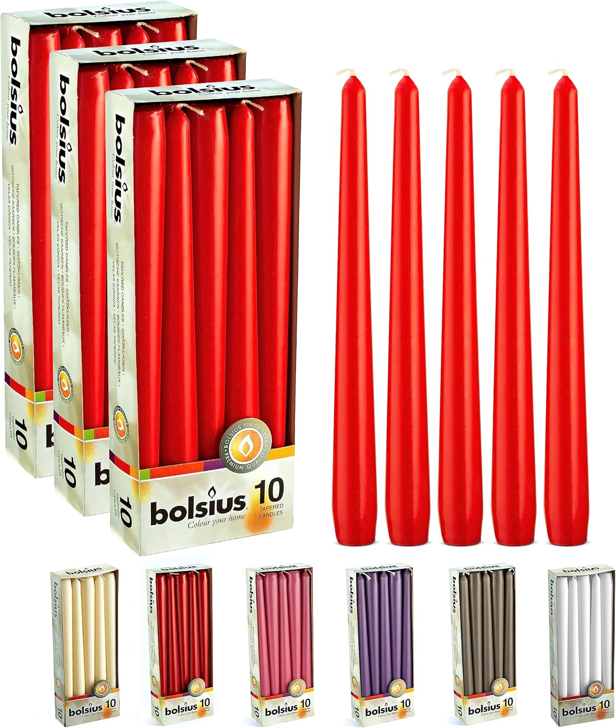BOLSIUS 30 Count Unscented 10 Inch Red Taper Candles for Events