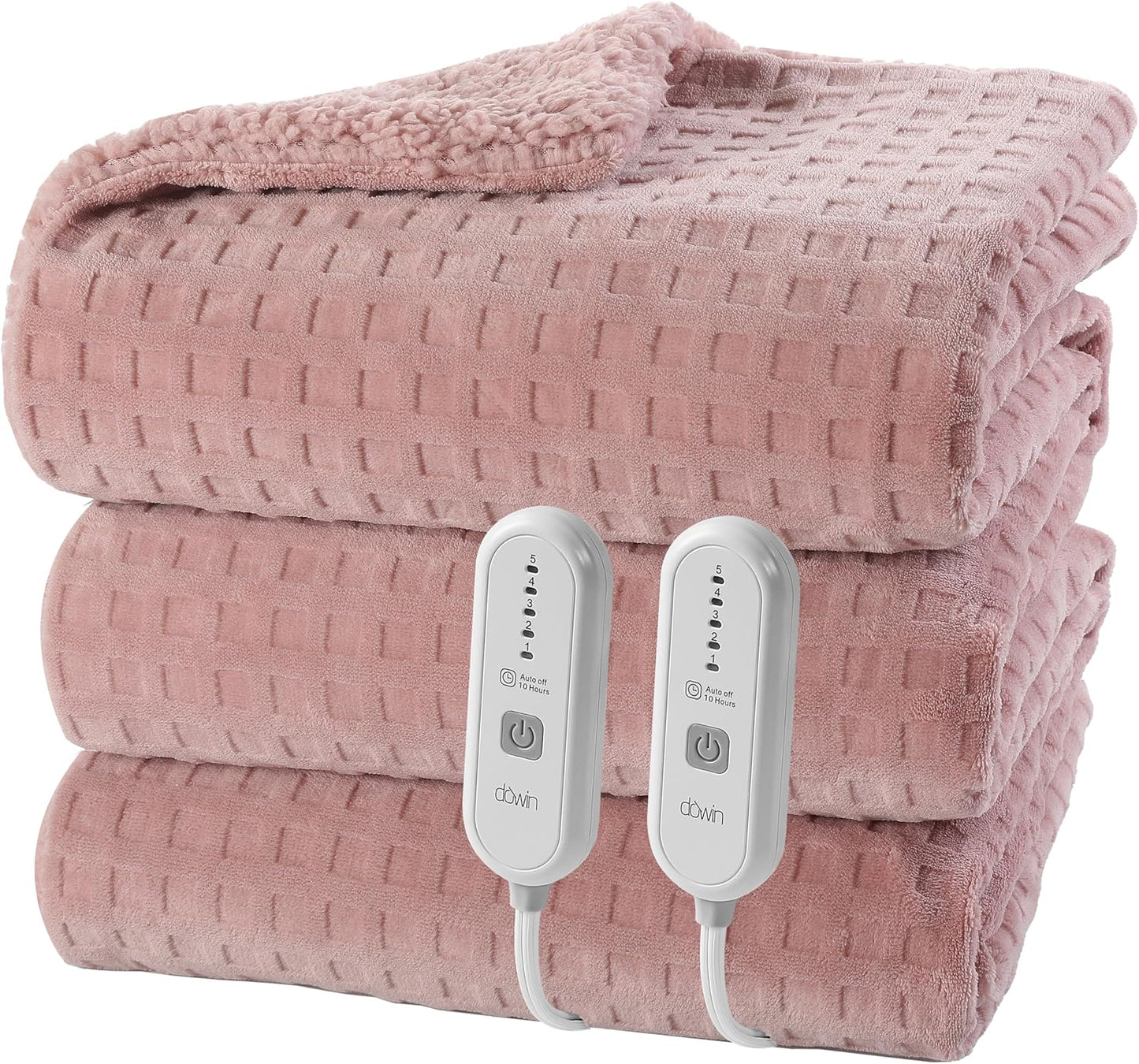 Dowin Pink Heated Blanket King Size - Ultra-Soft Waffle Design