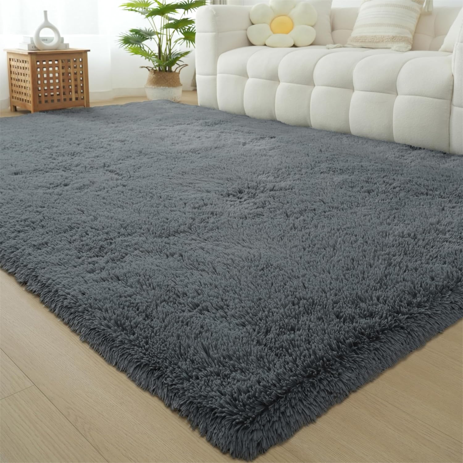 Shag Area Rug for Living Room - Gray Large Plush Carpet 9x12
