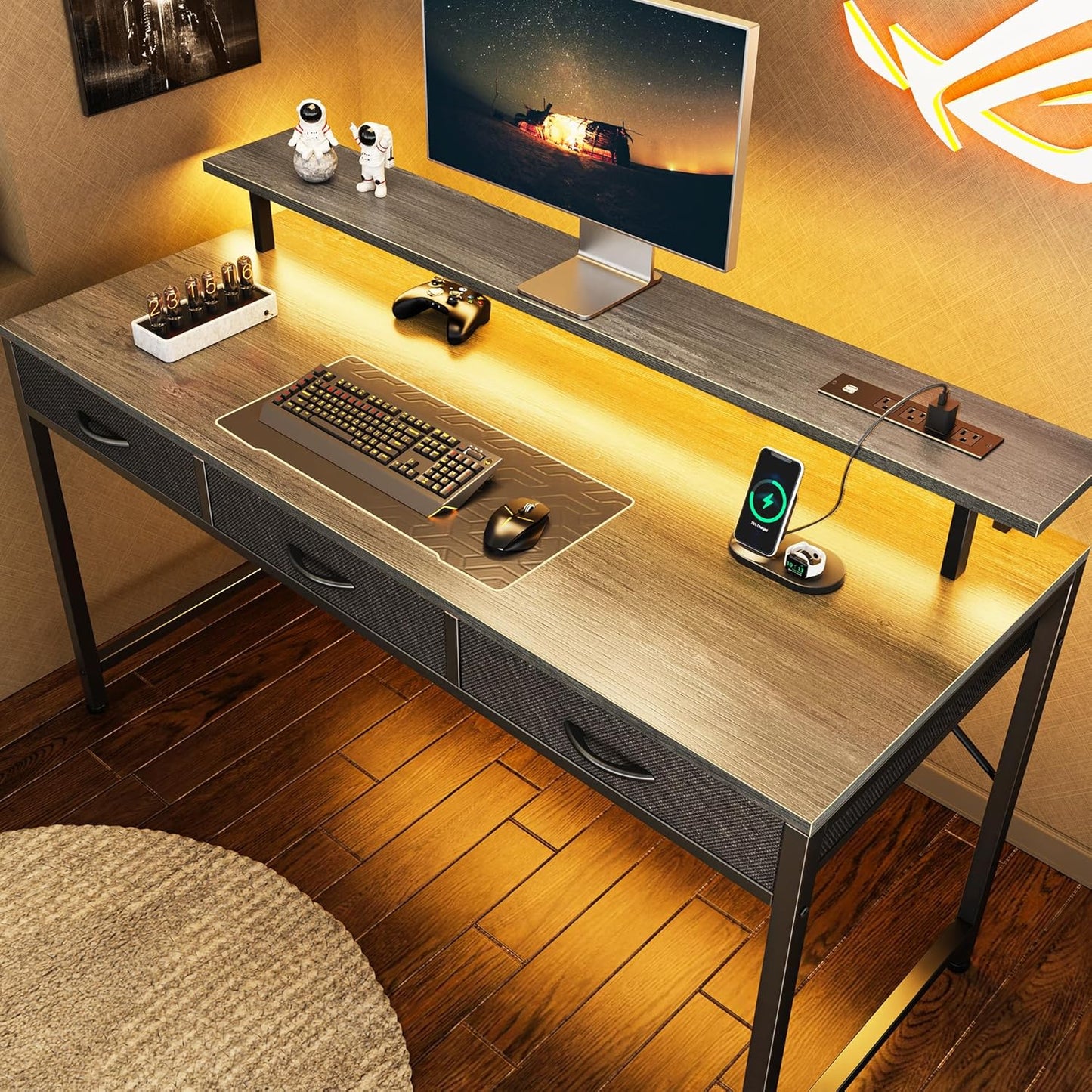 Huuger 55 Gaming Desk with LED Lights