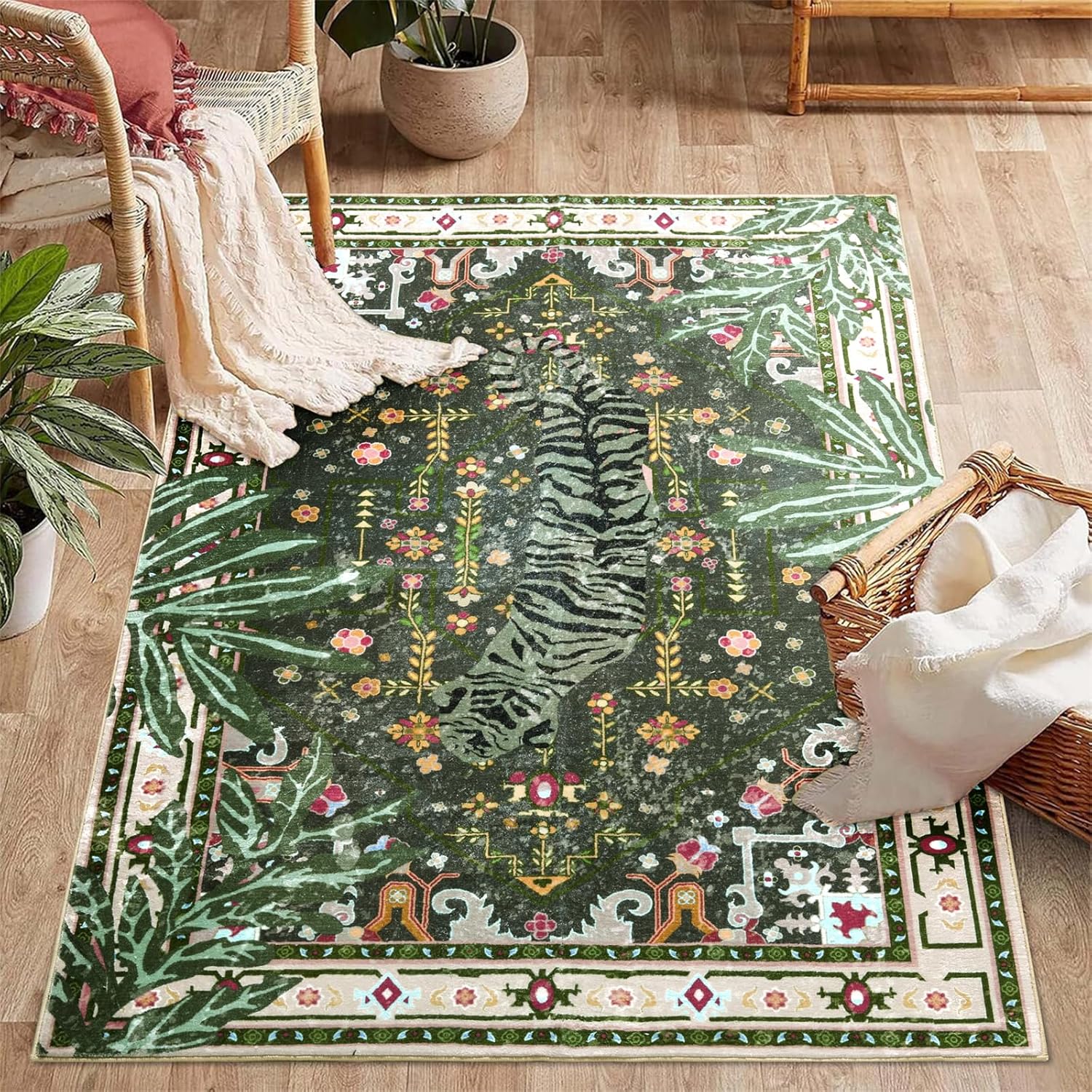 Oriental Tropical Washable Rugs for Living Room and Bedroom