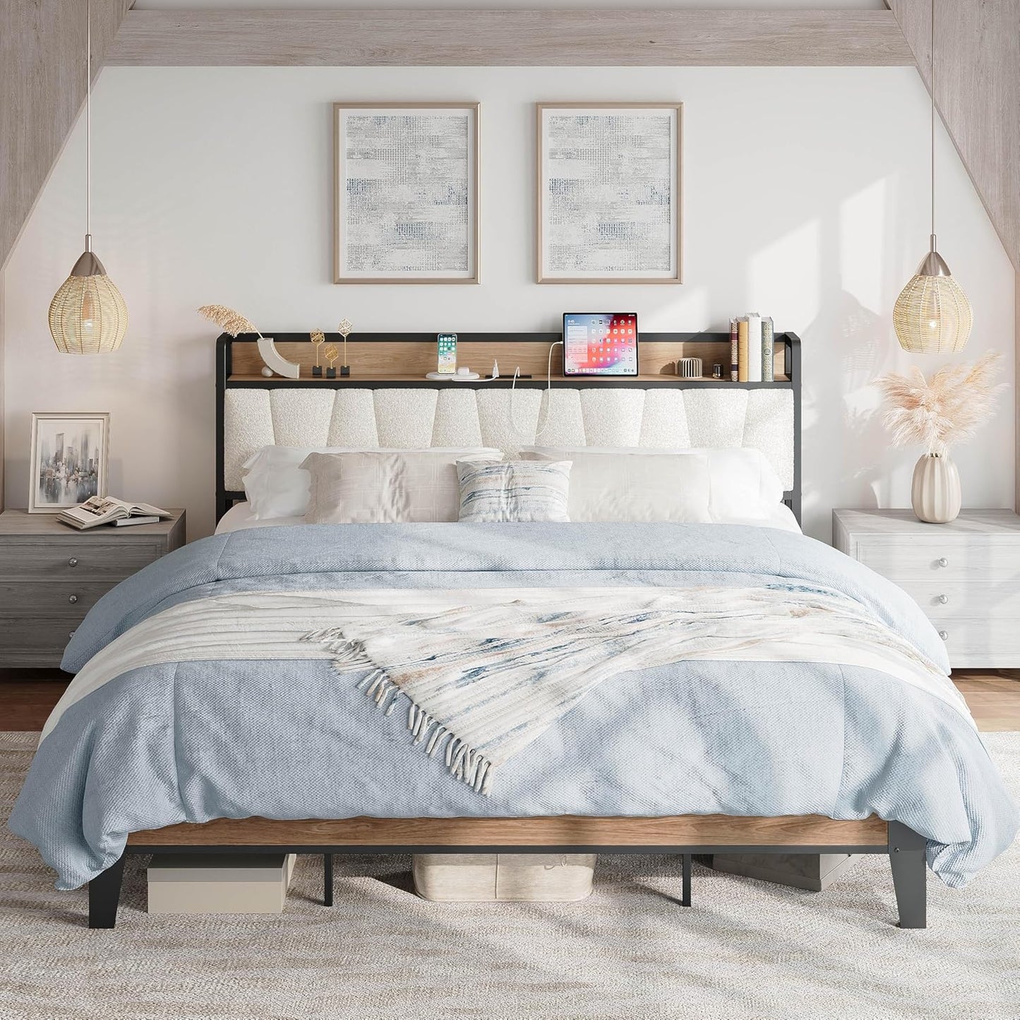 LIKIMIO California King Bed Frame with Storage and Charging Station
