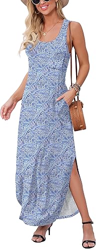 GRECERELLE Women's Sleeveless Summer Floral Maxi Dress with Pocket
