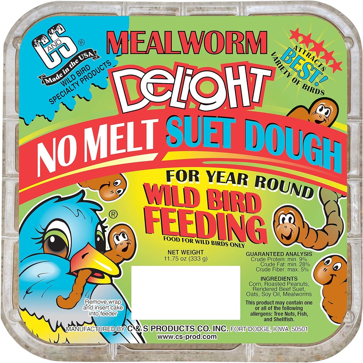 C&S Mealworm Delight Suet Dough for Year-Round Bird Feeding