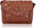Leather Flapover Crossbody Handbag Purse for Women - Compact Style