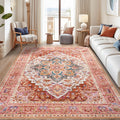 8x10 Area Rug Vintage Geometric Floral Rug - Machine Washable