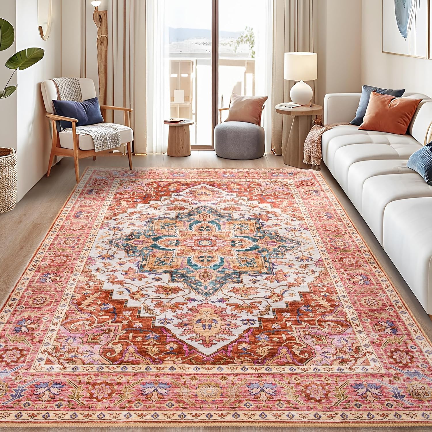 Foxmas 8x10 Area Rugs for Living Room, Vintage Non-Slip Carpet