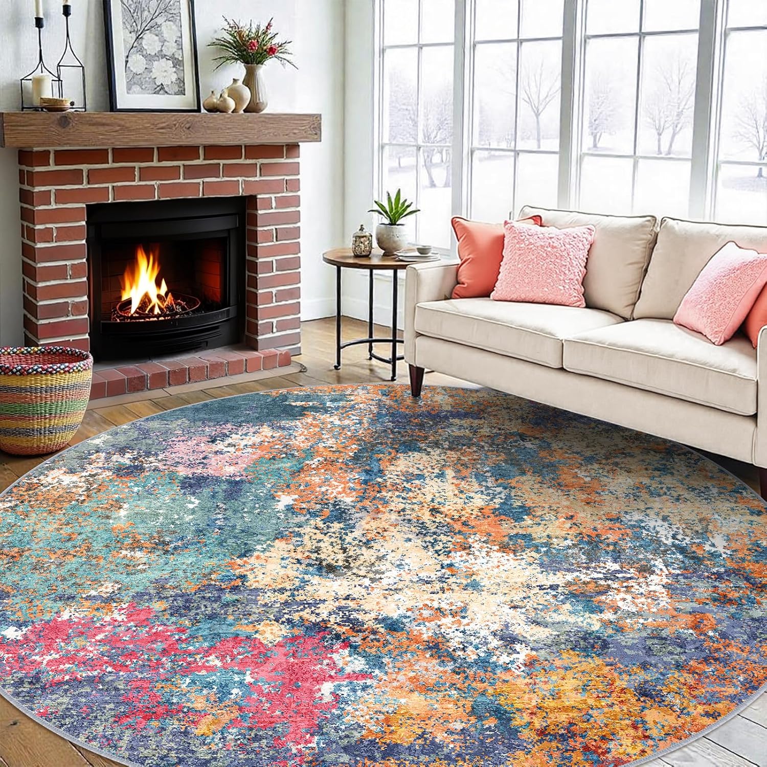 RUUGME Abstract 9ft Round Rug - Soft Washable Indoor Carpet