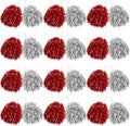 Cheerleading Pom Poms Bulk 60 Pcs Red & Silver - Team-Ready Set