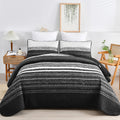 DJY Black Striped Quilt Set Queen Size - Soft All-Season Coverlet