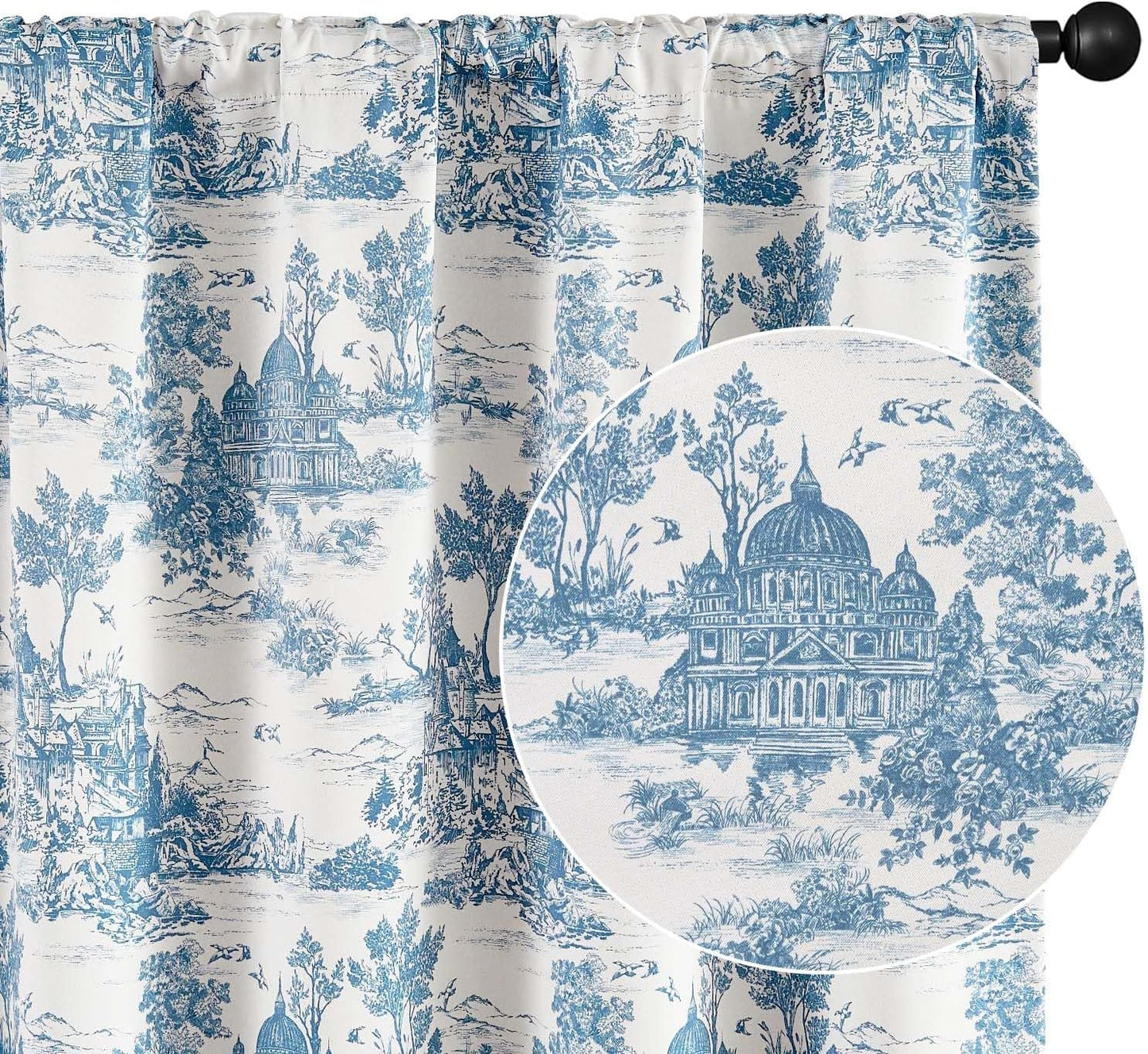 95% Blackout Toile Curtains for Bedroom and Living Room Decor