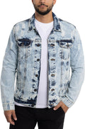 X RAY Mens Denim Jacket Washed Ripped Distressed Stretch Casual