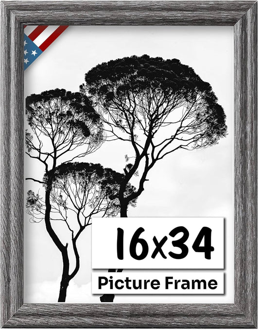 Barnwood Gray 16x34 Picture Frame - Handmade Solid Wood Frame