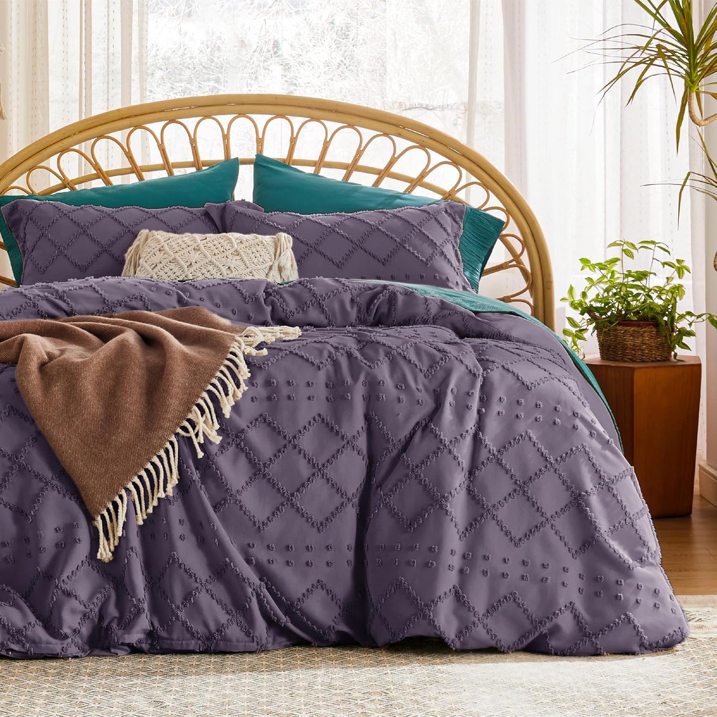 Boho Duvet Cover Queen Size in Grayish Purple for All Seasons
