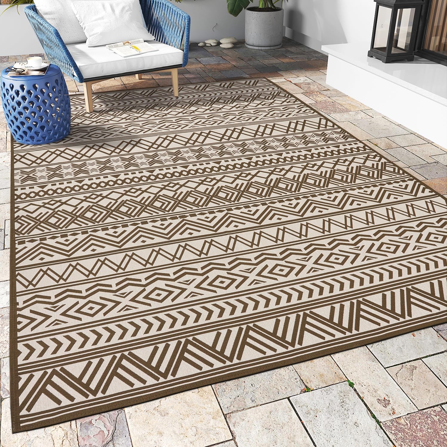 Outdoor Rug Carpet 8x10 ft Non Slip Flatweave for Patio Use