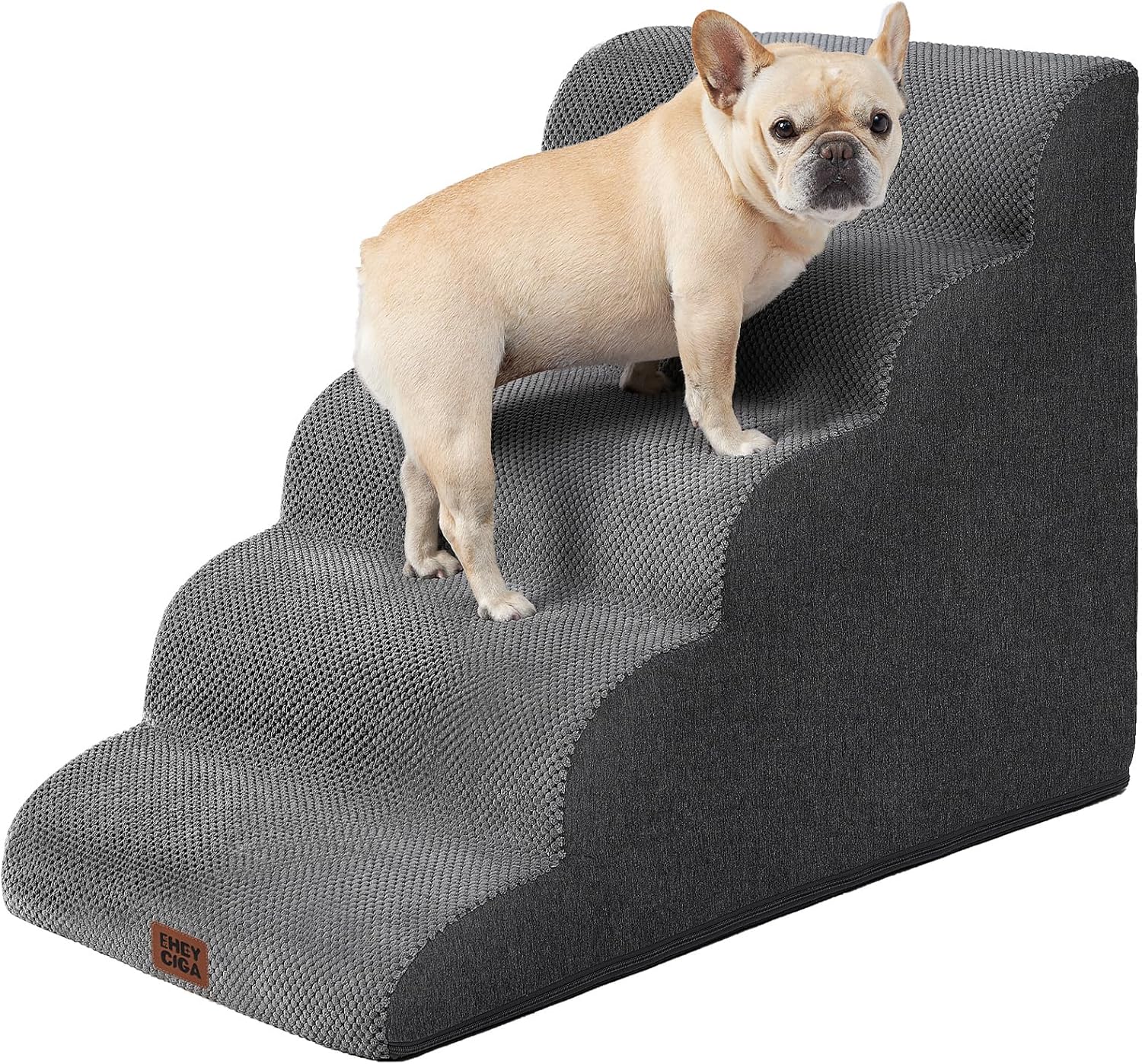 Curved Dog Stairs Ramp for High Beds - 5-Step Pet Steps