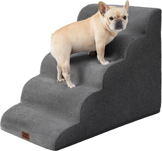 Curved Dog Stairs Ramp for High Beds - 5-Step Pet Steps