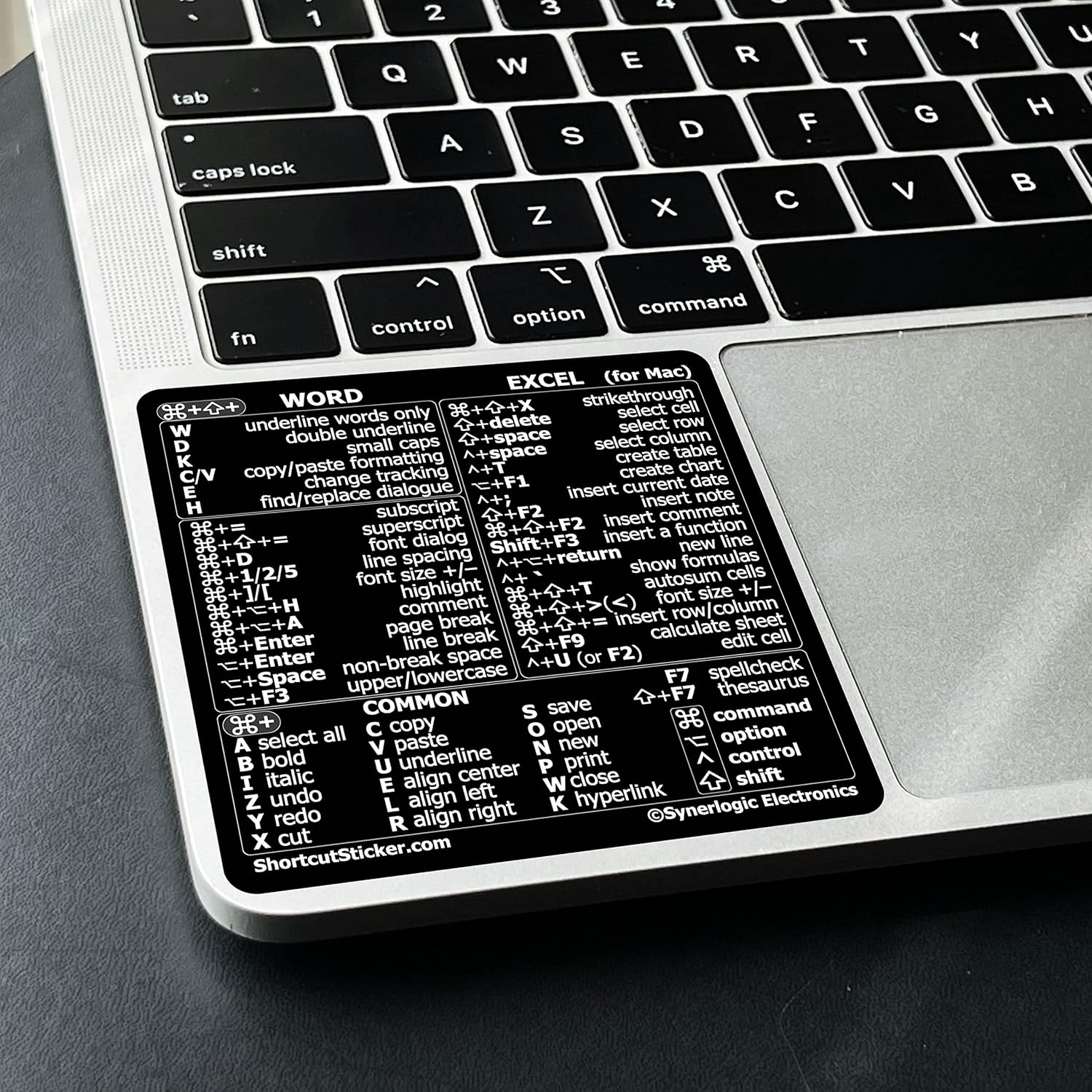 Synerlogic Mac Word & Excel Shortcuts Cheat Sheet Stickers
