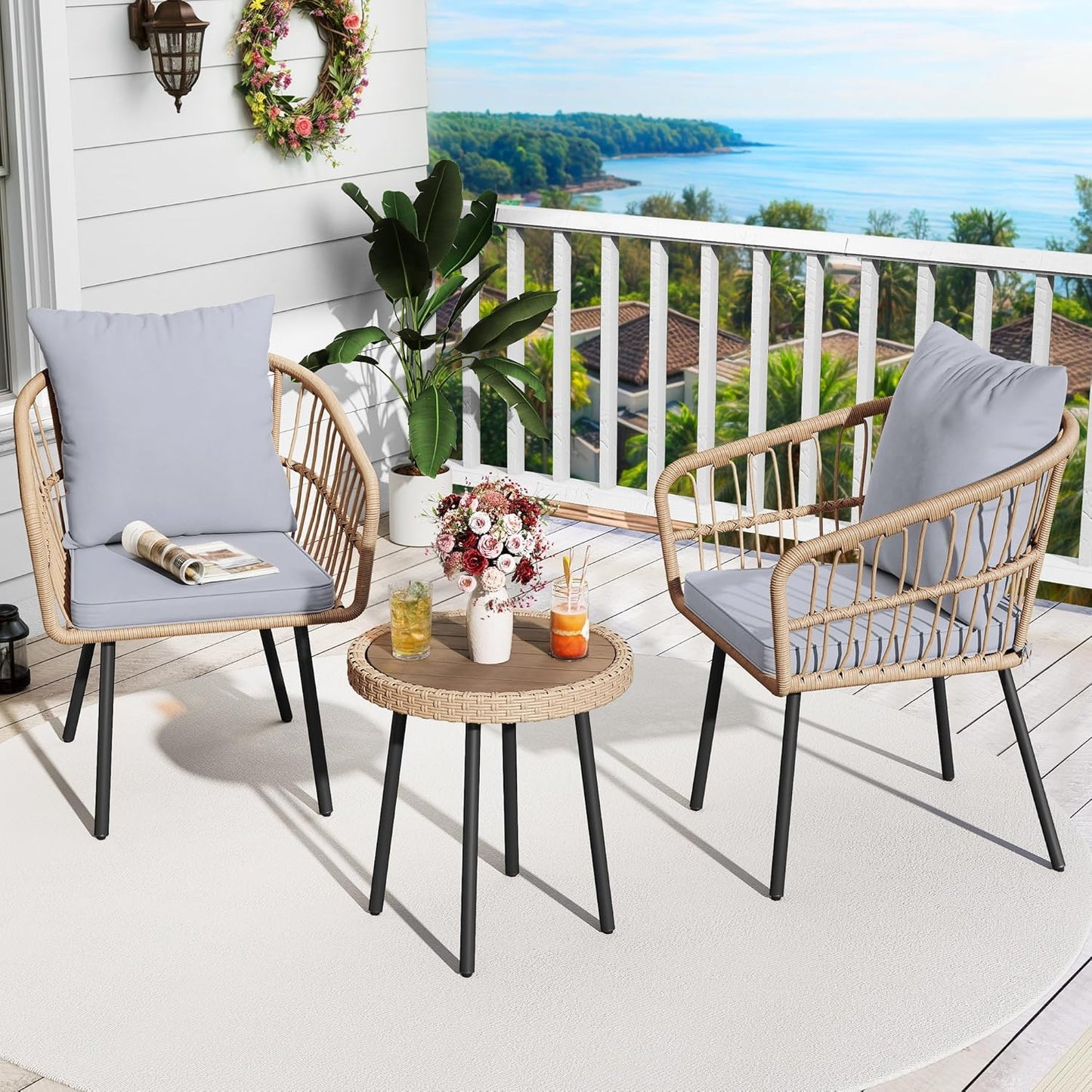 YITAHOME 3 Piece Bistro Set Outdoor with Thick Cushions