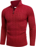 COOFANDY Men's Quarter Zip Sweater Slim Fit Mock Neck - Warm, Clean