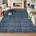 Vintage Blue Rugs for Living Room 8x10 - Ultra-Thin Washable Area Rug