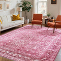 Vintage Hot Pink Area Rug 8 x 10 - Soft Washable Low-Pile Rug