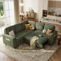 Green Corduroy Sectional Sleeper Sofa with Storage Chaise