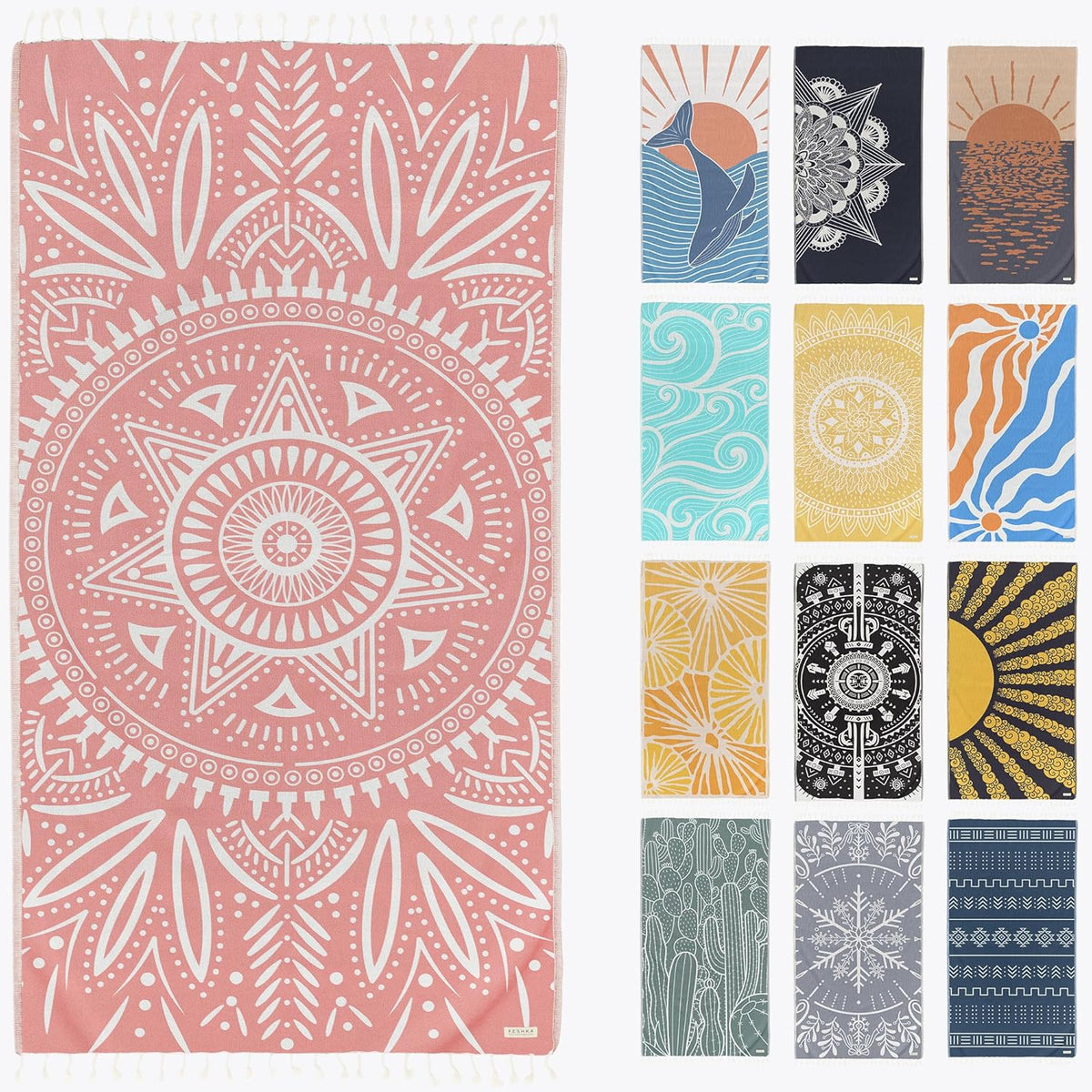 FESHKA Sand Free Turkish Beach Towel - Quick Dry & Lightweight