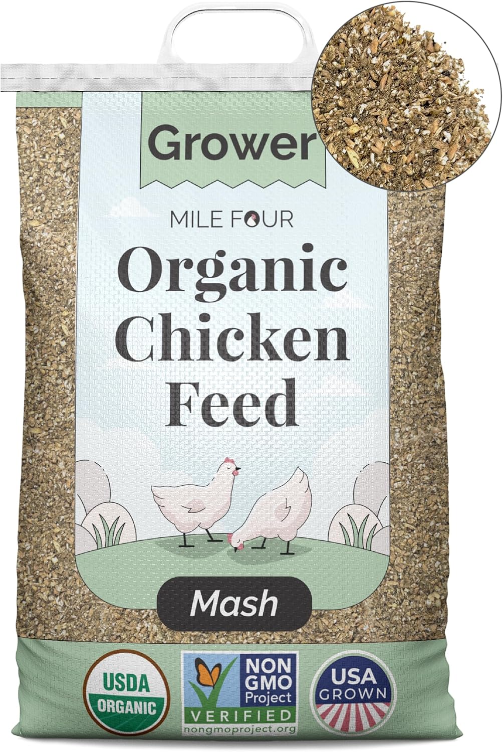 Mile Four Organic Chicken Feed Grower Mash for Healthy Chickens