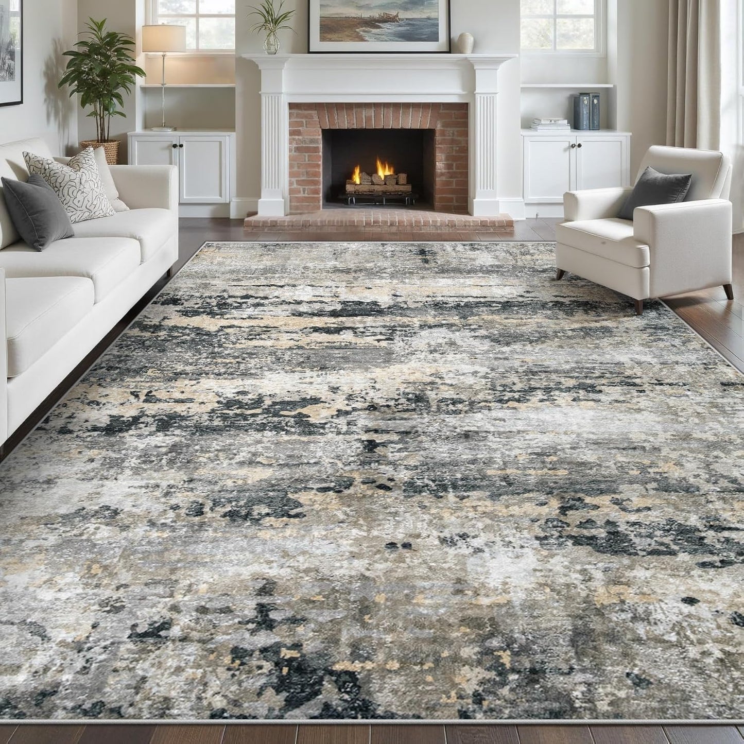 Area Rugs 8x10 for Living Room: Modern Abstract Non-Slip Carpet