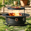 35 in Fire Pit with BBQ Grill and Lid - 3-in-1 Outdoor Table