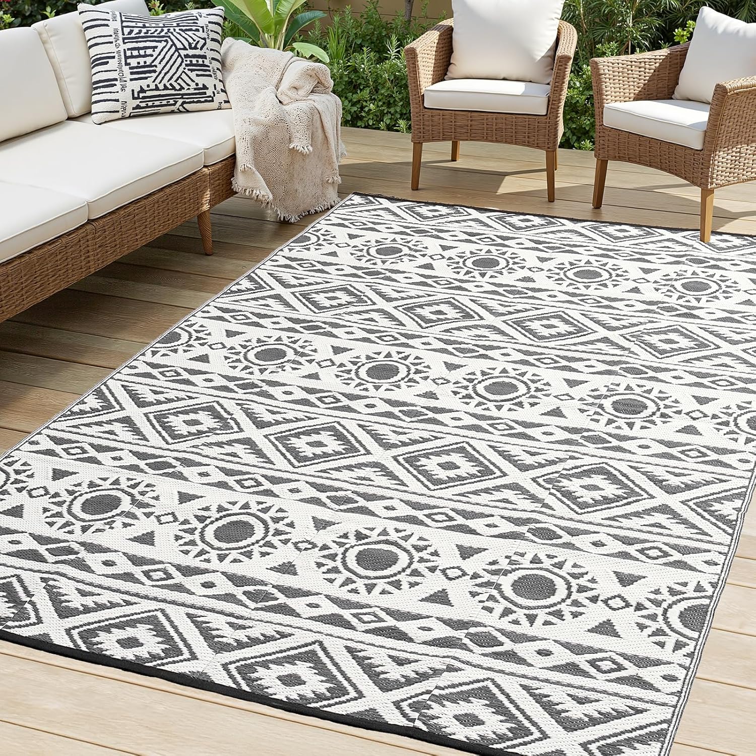 Outdoor Rug Waterproof 9x12 ft for Patio, RV, and Camping