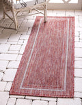 Outdoor Border Area Rug Runner 2ft 7in x 10ft - Rust Red / Ivory
