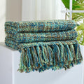 Multi-Color Green Cable Knitted Throw Blanket 50in x 60in - Cozy Boho