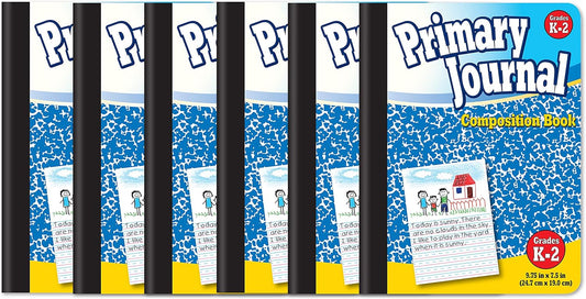 Primary Composition Notebook 6-Pack - Grades K-2, 100 Sheets, Hardcover, Blue Cover